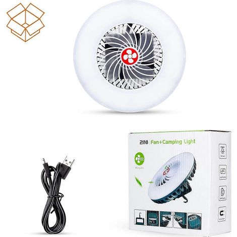 Ventilateur de tente USB avec lampe et batterie rechargeable pour le camping, la randonnée et les voyages (1/5)