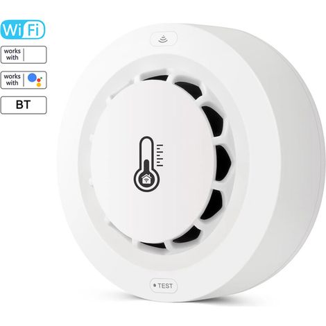 Jeffergarden Détecteur de Fumée Connecté Wifi/BT Tuya, Mesure Température et Humidité, Alarme 80dB avec Notification APP - Compatible Alexa et Google Home (1/5)