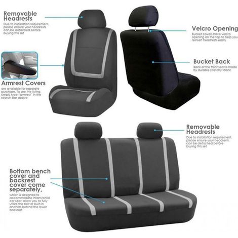 YMYNY Ensemble de Housses Siège Auto Universel Housse de Sieges Auto Universel pour Conducteur et Passager Accessoires Tuning Interieur Gray (1/4)