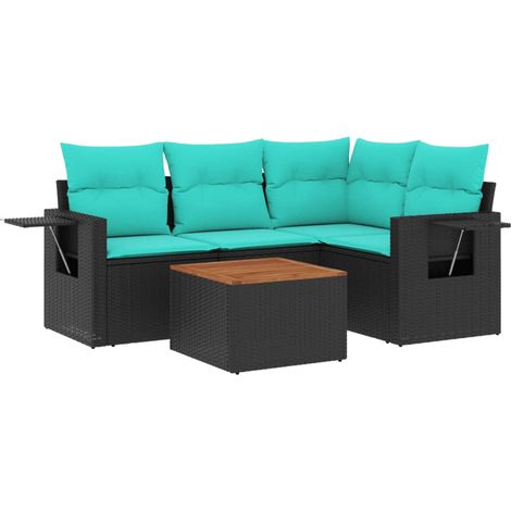 Maison Exclusive - 5-teiliges Gartensofa-Set mit Kissen, schwarze (1/5)