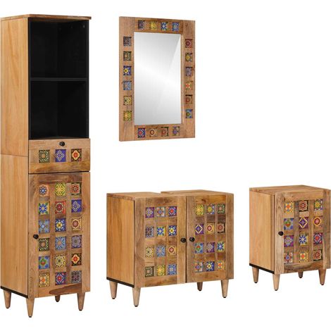 Set di mobili per il bagno con cassetto 4 pcs Naturale vidaXL