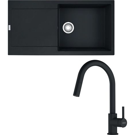 Pack évier XL Maris Fragranit 970 x 500 x 200 mm + mitigeur Lina L douchette noir - Franke (1/5)