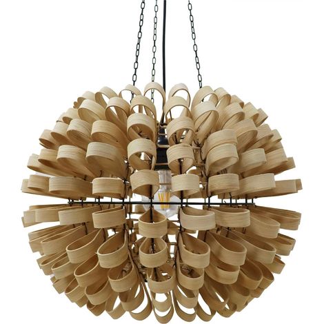 Suspension design en bois naturel ambiance chaleureuse - bois naturel clair et noir (1/3)