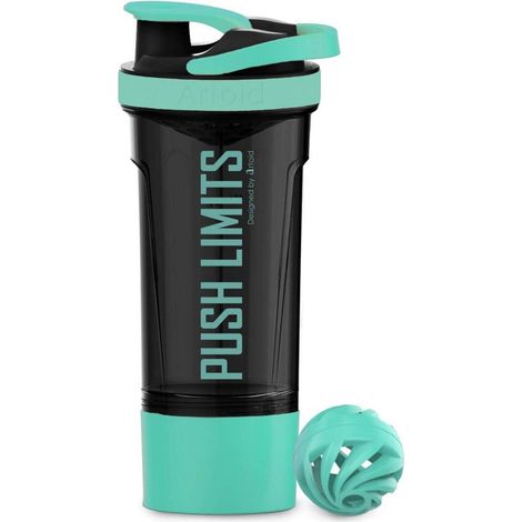Protein Shaker 720ml mit Pulverfach und Spiralkugel, BPA-frei, Aquagrün/Schwarz (1/5)