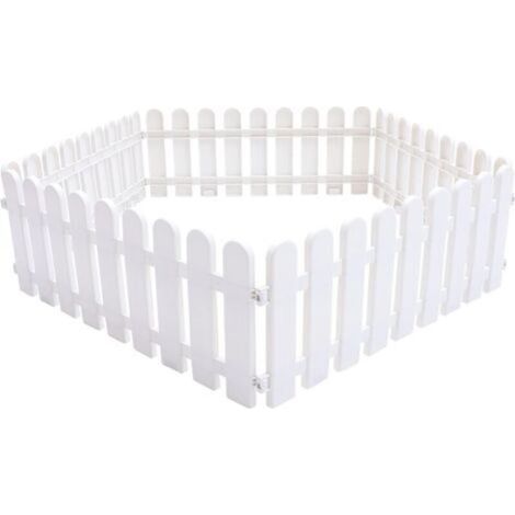 Lot de 5 clôtures à lattes décoratives en plastique Bords blancs Pour jardin, pelouse, chemins 50 x 20 cm (1/5)