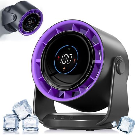 Ventilateur de table, ventilateur à piles avec batterie de 4000 mAh, affichage LED, 199 vitesses et tête pivotante à 105°, puissant ventilateur mural pour bureau, maison et chambre. (1/5)