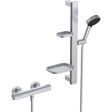 Ideal Standard Ceratherm Alu+ Robinetterie de douche en applique avec mitigeur thermostatique argent mat