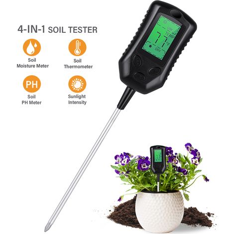 Testeur de pH du sol multifonctionnel de haute précision, testeur d'humidité/pH/température, testeur d'intensité lumineuse, détecteur de plantation de jardin, outil de test portable (1/5)