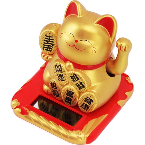 Chat porte-bonheur solaire, symbole de richesse et de chance, pour la maison ou la voiture. Symbole chinois : Champagne. (1/5)