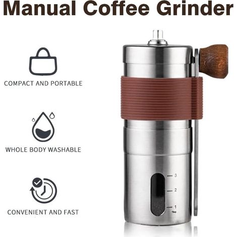 Moulin à café manuel, 4 mm, acier inoxydable, lames en acier inoxydable, manivelle, pour expresso, cafetière à piston et café filtre.-AquaForge (1/4)