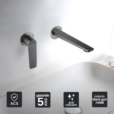 Robinet Mitigeur Lavabo Encastré Salle de Bain noir métal – Anti-Calcaire – Design Moderne - NAPOLES IMEX (1/5)