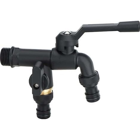 Robinet extérieur en laiton noir double sortie Construction en cuivre résistant à la corrosion Composant antigel intégré (1/5)