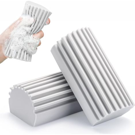 Éponge Nettoyage Humide - Rainures En U - Pour Plinthes Vents Miroirs Ventilateurs - 2 Pièces (1/5)