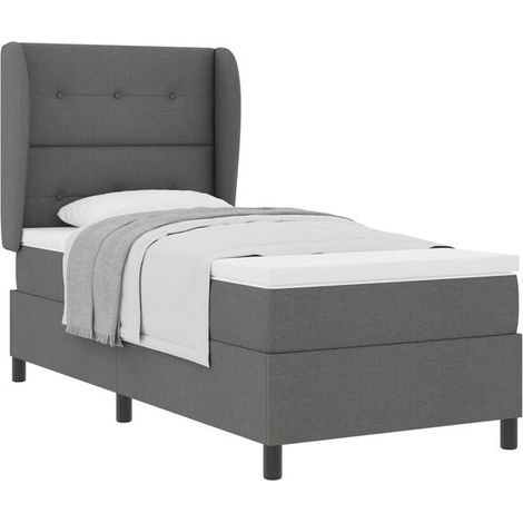 Cadre de lit à ressorts, matelas inclus, gris foncé, 80 x 200 cm, revêtement en tissu. (1/5)