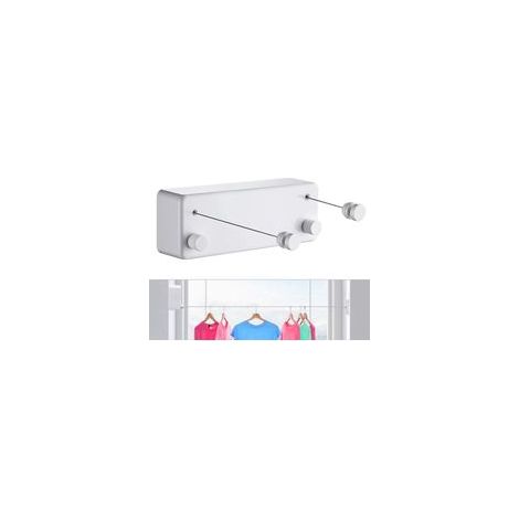 Corde à Linge rétractable pour intérieur et extérieur Robuste, à Linge de 4,2 m en Acier Inoxydable, Fixation Murale (perceuse) Blanc