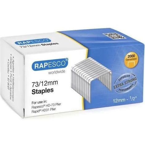 RAPESCO 1261 GRAFFETTE GALVANIZZATE 73/12 MM, CONFEZIONE DI 2.000 PUNTI