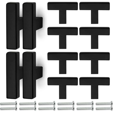 12 tiradores cuadrados de acero inoxidable negro mate de 50 mm con 48 tornillos para cocinas, cajones, armarios y muebles. (1/4)
