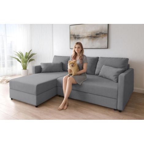 AX LIVING Ecksofa Grau Sofa Klein mit Schlaffunktion Dolceo L 226 cm