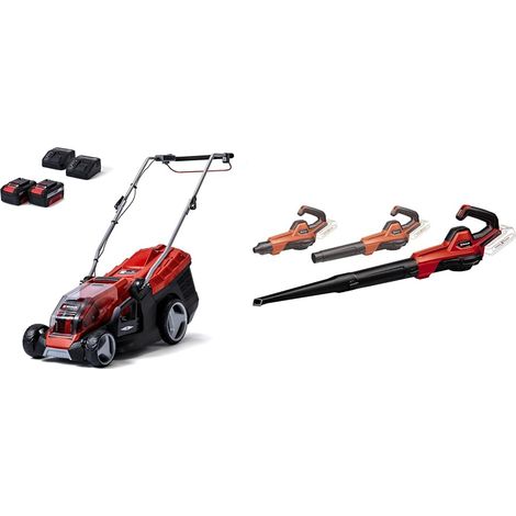 Tondeuse à Gazon sans Fil GE-CM 36/36 Li (Moteur sans Charbon, Hauteur de Coupe à 6 Positions, avec 2 Batteries 4 Ah + 2 chargeurs) + Souffleur sans Fil GE-UB 18/250 Li E