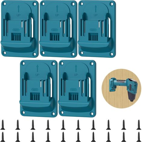 5 Pièces Support de Montage Mural avec vis, Support Outils Mural pour 18V Perceuse sans Fil de Machine Atelier Stockage (Cyan Bleu) (1/5)