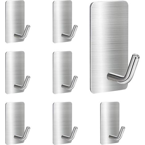 8 Pièces Crochet Adhesif Mural,Crochet Adhesif Serviette Sans Perçage Acier Inoxydable,Porte Serviette auto-adhésif 3M en Acier Inox,Crochets Adhésifs, Support Pour Torchon, Patère Murale