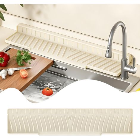 Tapis Egouttoir Étroit en Silicone, Tapis D'évier, Beige, 58 x 12 cm (1/4)