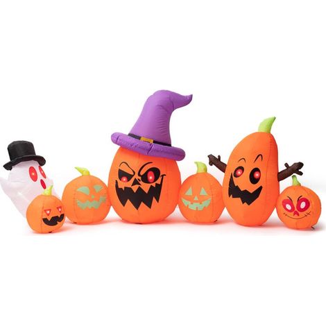 Citrouille gonflable d'Halloween de 8 pieds de long Citrouille gonflable d'Halloween avec chapeau de sorcière et de fantôme LED intégrée Convient pour la décoration intérieure et extérieure du jardin (1/4)