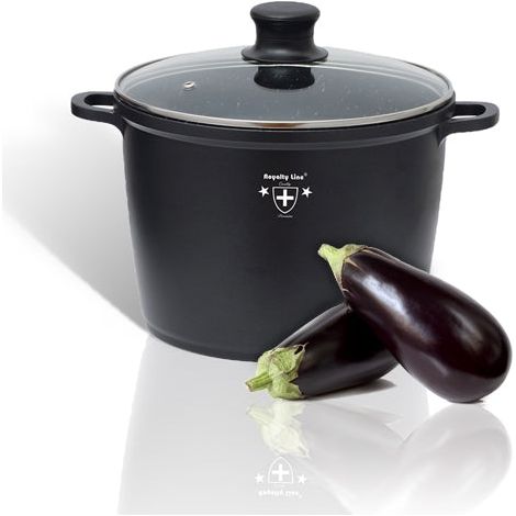 ROYALTY LINE - Vaso per zuppa da 28 cm, 10,5 l, nero, rivestimento in marmo, antiaderente, casseruola, con coperchio in vetro (1/3)