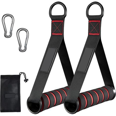 5 Pièces Poignée de Tirage, Poignées de Résistance pour Câble, Poignée de Tirage Musculation Accessoire avec Double Anneau en D Métallique pour Exercices de Fitness, Pilates, Triceps Croisés (1/5)