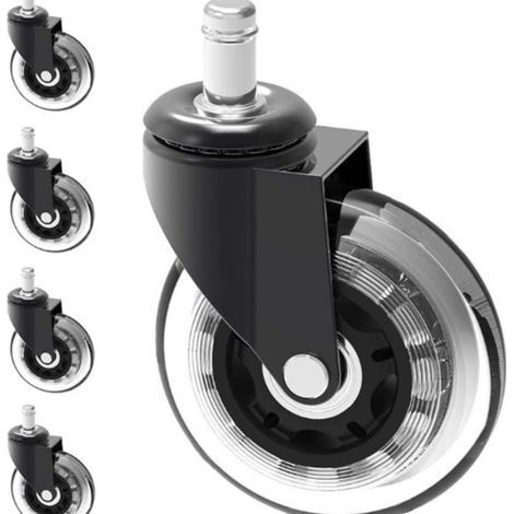 5PCS Roulette Chaise Bureau 11x22mm - Roulettes Silencieuses, Capacité 300 kg - Pour Fauteuils de Bureau Standard - 360° Glisse Fluide, Installation Facile, Roues Noires (1/4)