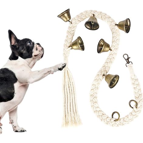 Sonnette pour chien - Sonnette tissée - Avec 6 clochettes extra fortes - Idéale pour le dressage canin, sonnette suspendue réglable, convient aux chiens de petite, moyenne et grande taille (1/3)