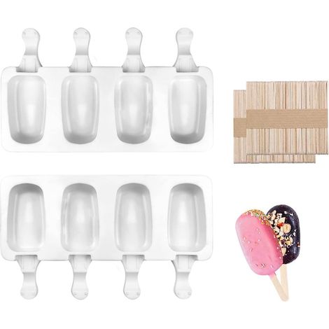 Stampi per gelato in silicone, confezione da 2, include 50 bastoncini per ghiaccioli, stampi per gelato a 4 cavità, stampi per ghiaccioli (1/5)