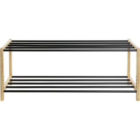 Etagère à chaussures, meuble à chaussures en bois de pin naturel et métal noir - longueur 80 x profondeur 31 x Hauteur 32 cm (1/4)