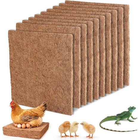10 x 25 cm x 25 cm große Nistmatten aus natürlicher Kokosfaser für Hühner, wiederverwendbar zum Eierlegen oder Wärmespeichern. (1/5)