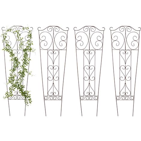 Relaxdays graticcio, set da 4, A x L: 115 x 38 cm, acciaio, supporto per piante rampicanti, giardino, per rose, marrone