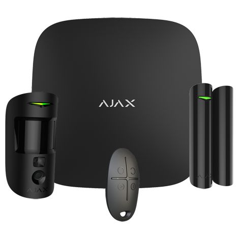 Kit d'alarme professionnelle - Degré recommandé 2 - Communication Ethernet et double SIM 4G (LTE) - Sans fil 868 MHz Jeweller et Wings - Ajax HUB 2, 1PIRCAM - 1 Contact magnétique et 1 télécommande