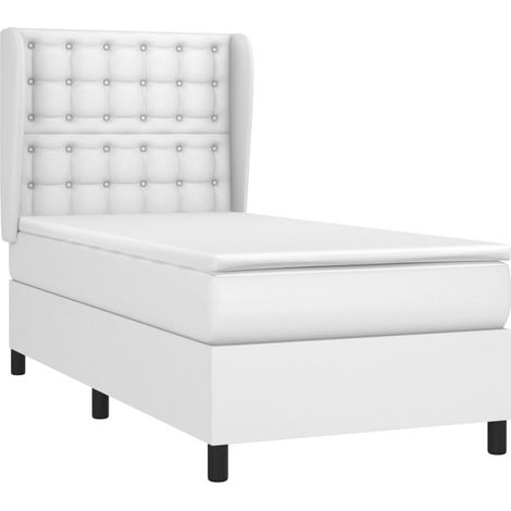 vidaXL Sommier à lattes de lit avec matelas Blanc 90x200 cm Similicuir (1/5)