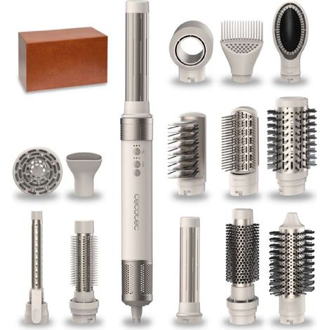 Cecotec Cepillo de Aire Caliente Secador Moldeador Alisador 14 Cabezales Tecnología Coanda CeramicCare 14in1 AirGlisse Champagne