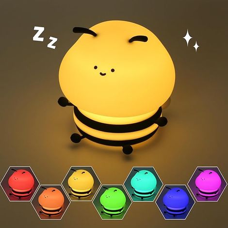 Luz nocturna de silicona de abeja – Lámpara LED de animal blando con modos regulables de cambio de color cálido y RGB, control táctil recargable por USB, luz portátil con temporizador para guardería y (1/5)
