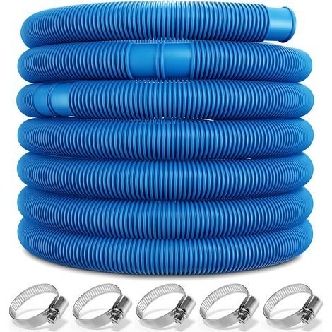 ® 32mm 6m Flexible Pool Hose with 5 Clamps for Above Ground Pool Filtration, Sand Filter Pump, and Waterproof Corrugated Hose, UV and Chlorine Resistant, Blue (1/5)