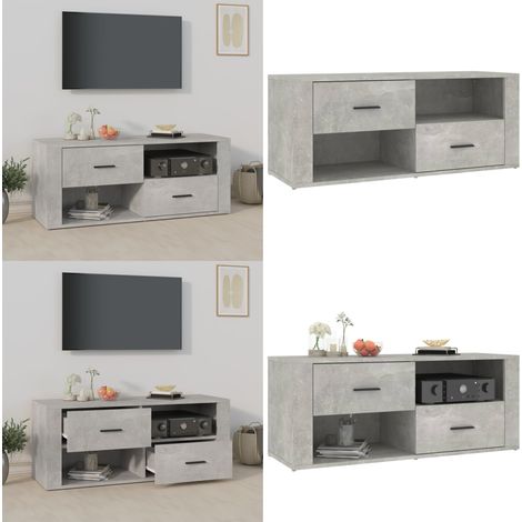 Meuble TV Gris béton 100x35x40 cm Bois d'ingénierie - Meubles Tv - Meuble Tv Gris - Meuble Tv Design - Meuble Tv Moderne - Support Tv - Home & Living (1/5)