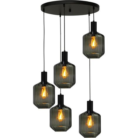 Suspension loft 5 lumières - noire - Porto avec verres verts Jagger - 2712-05-05-50-5-10 (1/3)