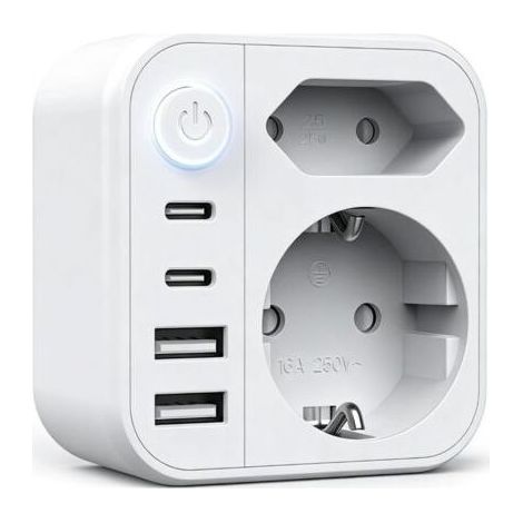 FENOPLASTICAMultiprise USB, Multiprise Murale, Prise Multiple 6-en-1, Multiprise avec 2 Ports USB A & 2 USB C, Prise Murale avec Interrupteur, Double Prise pour Maison, Bureau, Voyage, Blanco (1/4)