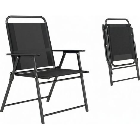 CHICFURN Set de 4 sillas de jardín plegables negras con respaldo alto y reposabrazos, asiento de tela transpirable y estructura de acero, para terraza balcón camping (1/5)