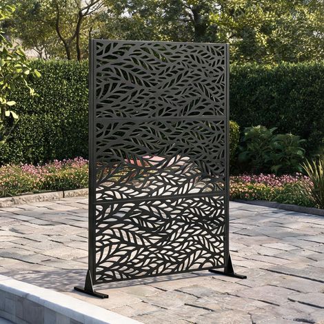 Panneau de confidentialité extérieur 183 x 116 cm en acier noir (1/5)