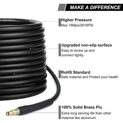 Tuyau pour Nettoyeur Haute Pression Karcher K2 K3 K4 K5, XU,K6 K7 - 10m - Flexible Quick Connect avec Embouts en Laiton - KZQ (1/3)