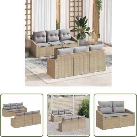 vidaXL Poly-Rattan - Gartensofa-set 7 pcs Beige und Hellgrau Poly-Rattan (1/5)