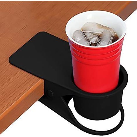 Porte-gobelet innovant avec pince - Bleu - Se fixe aux tables, bureaux, chaises, étagères et comptoirs. Gardez votre boisson, votre smartphone ou tout autre petit objet en sécurité et à l'abri. (1/5)