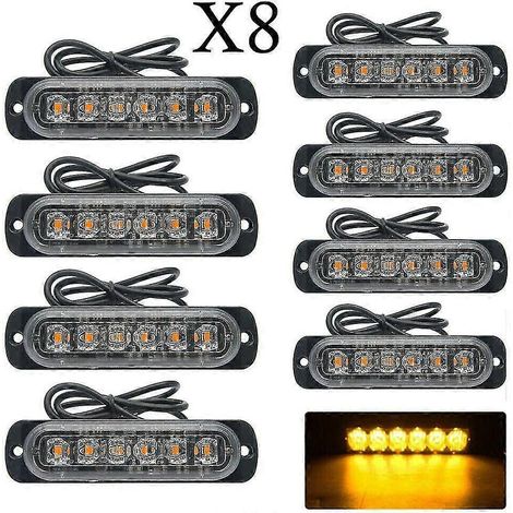 Feux stroboscopiques d'urgence, 8 feux clignotants ambrés à 6 LED, 12/24 V, gyrophares de signalisation pour voiture