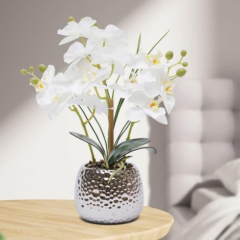 39 cm Orchidées Plantes Artificielles, Plante Plastique, Plante Artificielle Phalaenopsis Fleurs Blanches Décoration, Orchidée Artificielle Phalaenopsis avec Jardinière, Décoration de Mariage (1/5)
